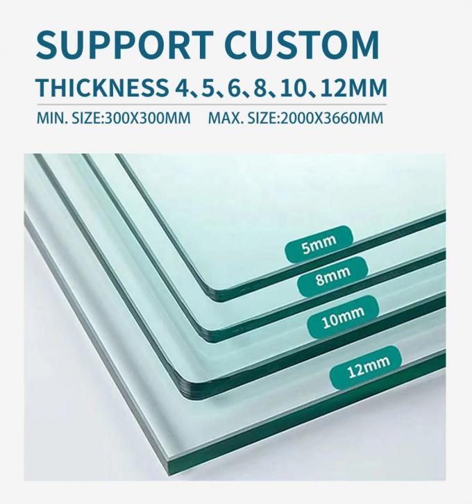 3/8′′ 1/2′′ 10mm 12mm Thick Colorless Transparent Clear Tempered Toughened Glass for Doors Balcony Handle Railing Partition