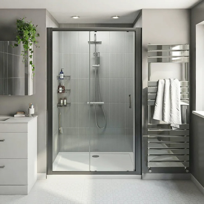 Villa douche kamer met textuurglas hoek deurframe en plexi glas acryl behuizing