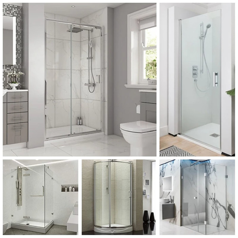Villa douche kamer met textuurglas hoek deurframe en plexi glas acryl behuizing